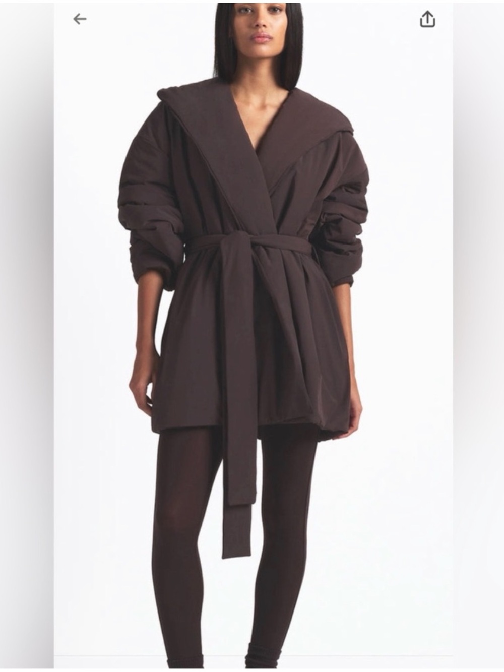 Quilted Wrap Belted Puffer Jacket in Deep Brown